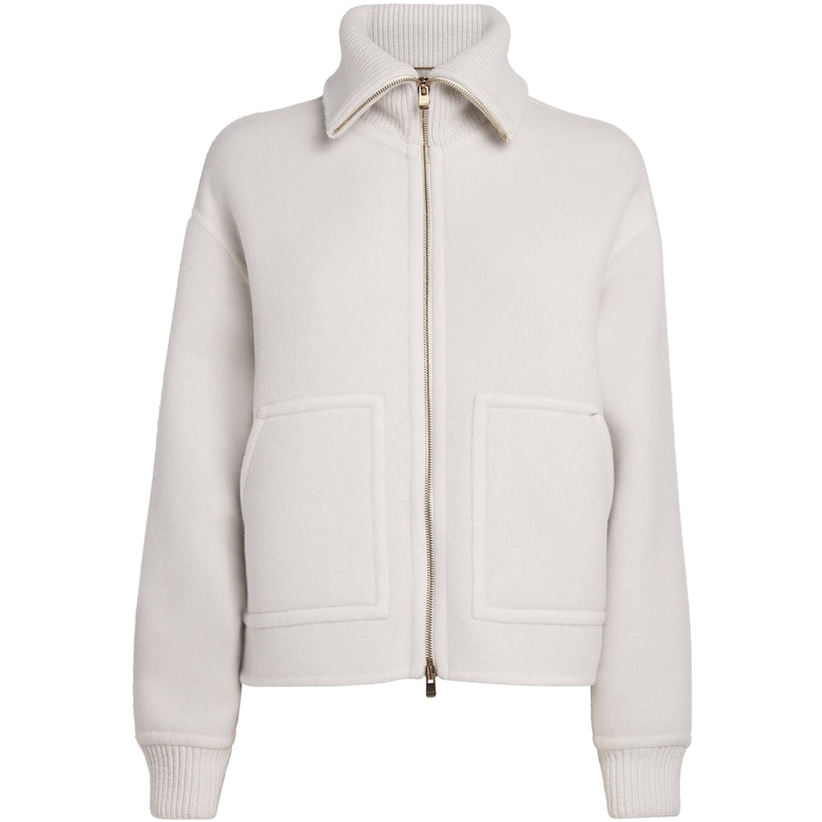 Agnona White Cashmere Bomber Jacket