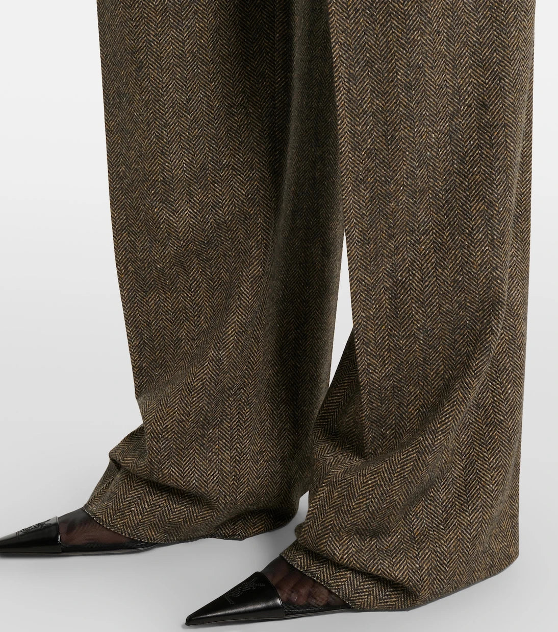Saint Laurent - Herringbone wool-blend wide-leg pants