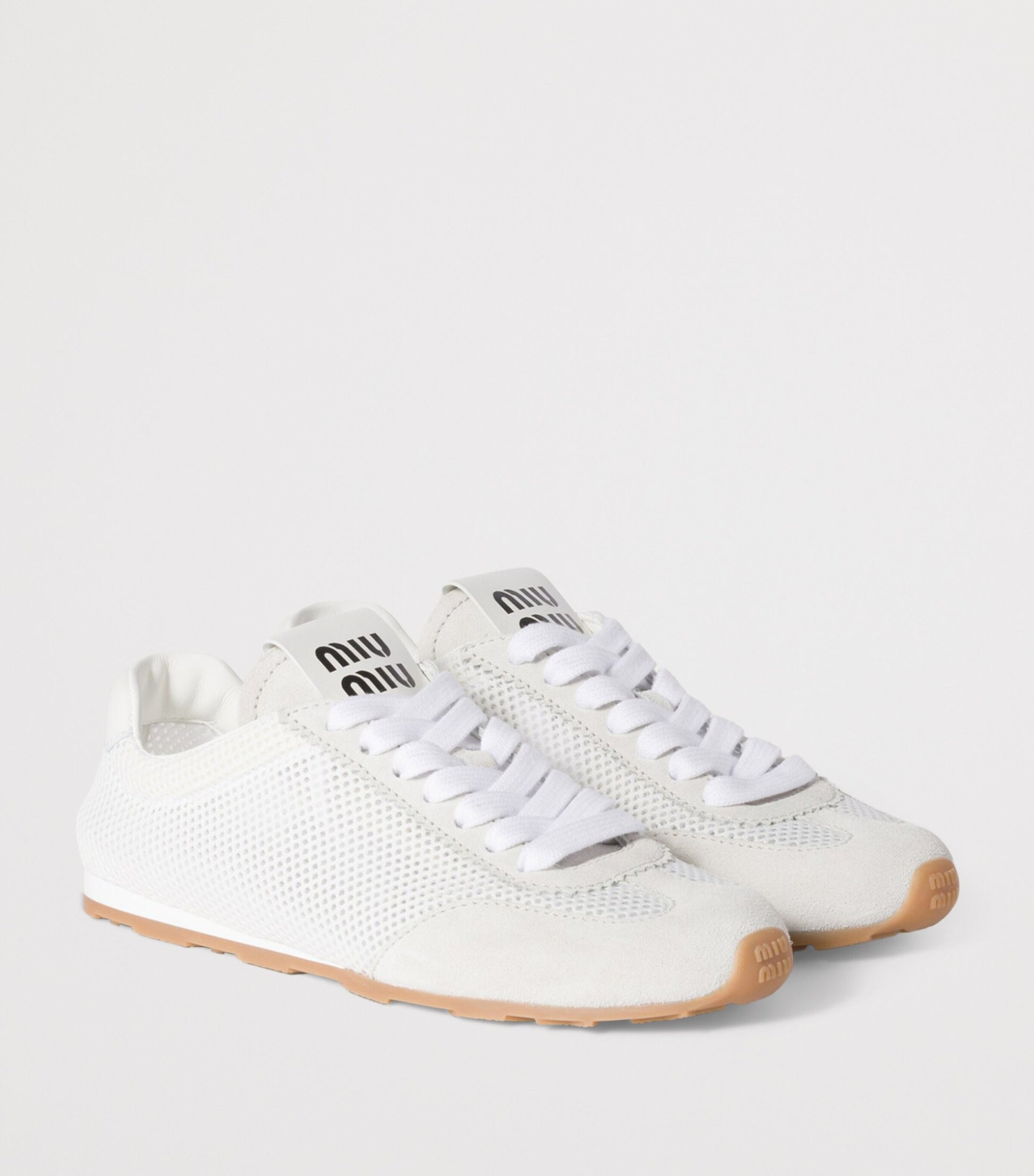 Miu Miu White Suede and Mesh Plume Sneakers