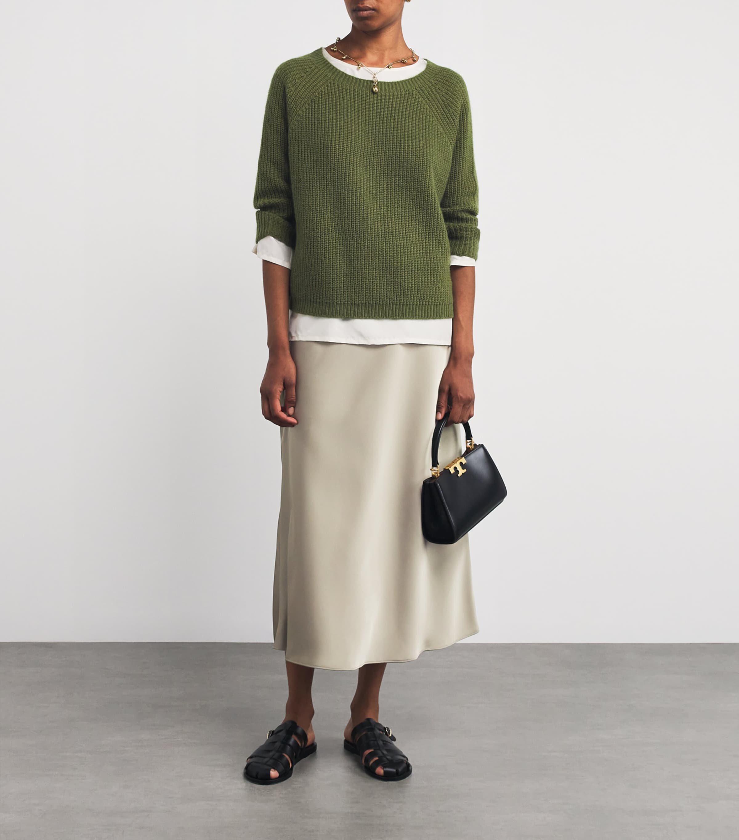 MAX&Co. Green Satin Midi Skirt