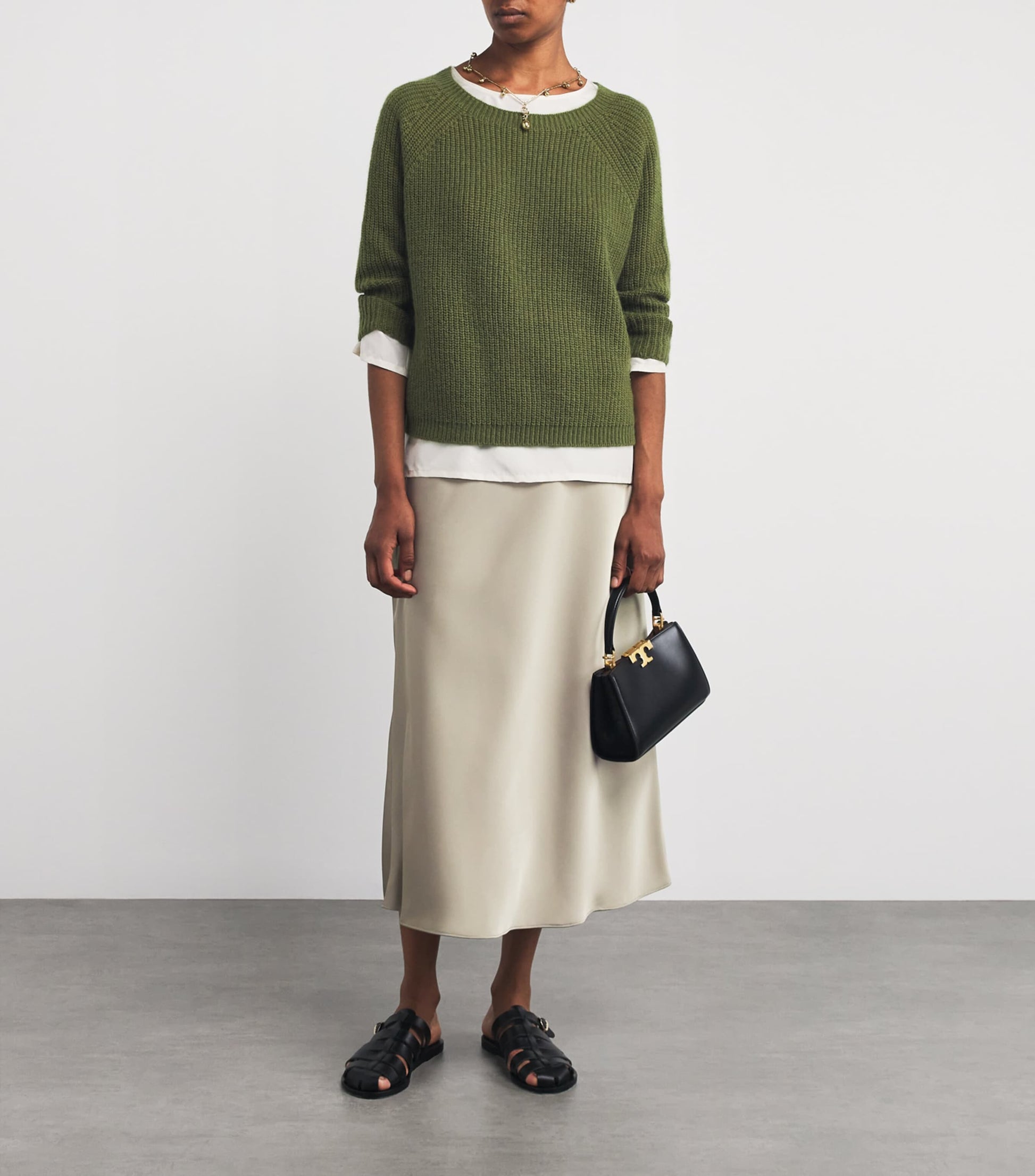 MAX&Co. Green Satin Midi Skirt
