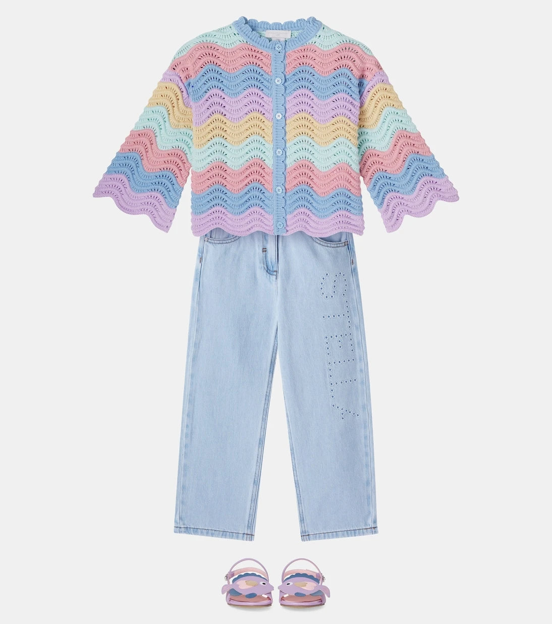 Stella McCartney Kids - كارديغان قطني مخطط بحواف صدفية