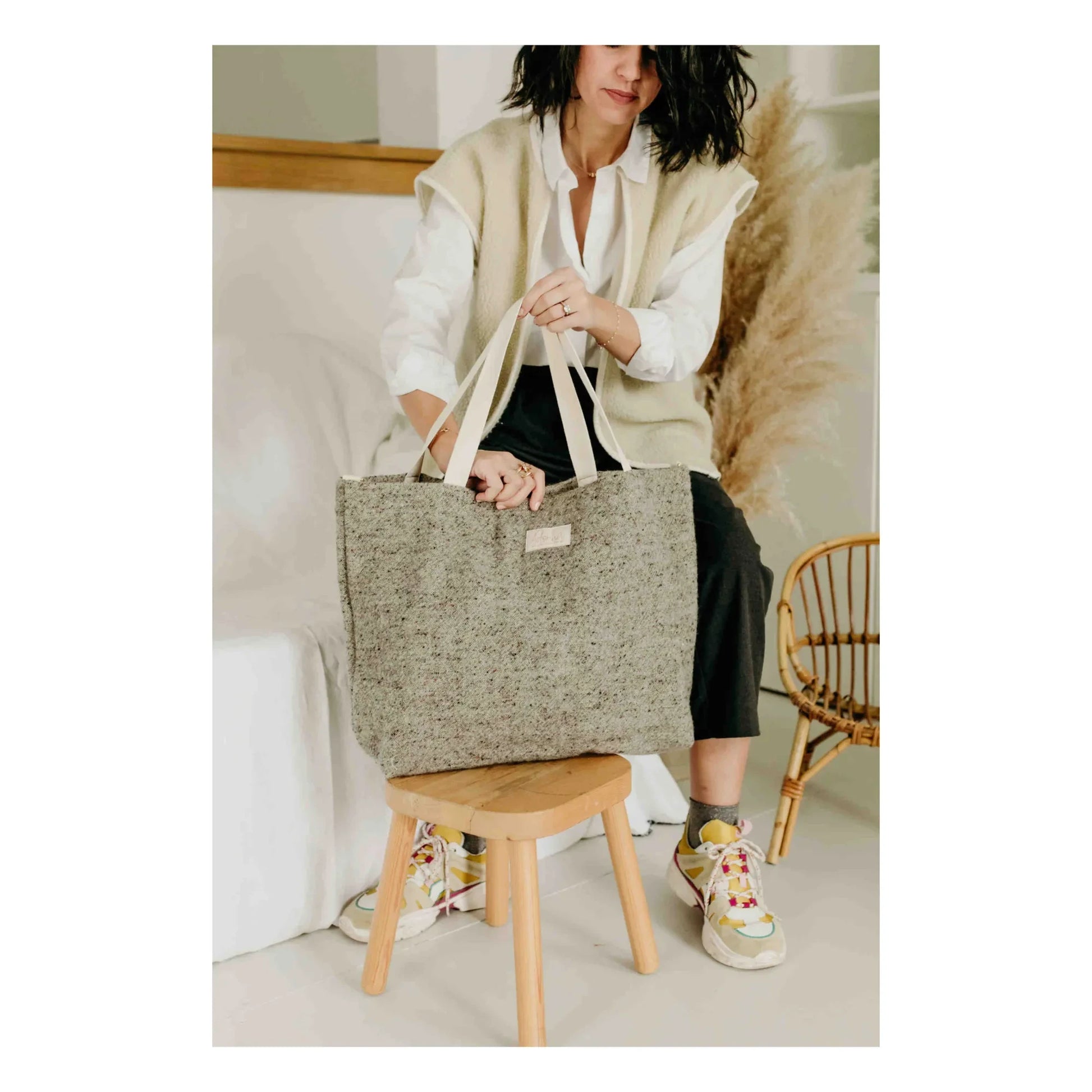 Adorna - Anna Wool and Linen Changing Bag | Heather grey