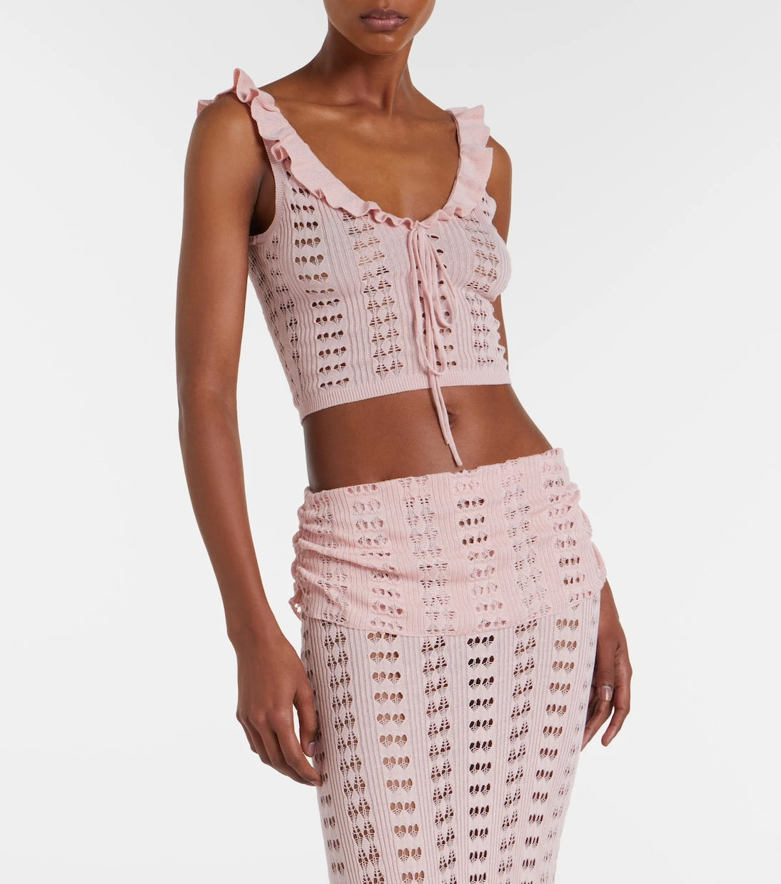 Aya Muse - Ruffled pointelle crop top
