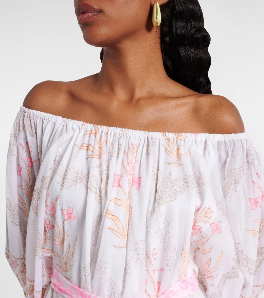 Juliet Dunn - Printed off-shoulder cotton minidress
