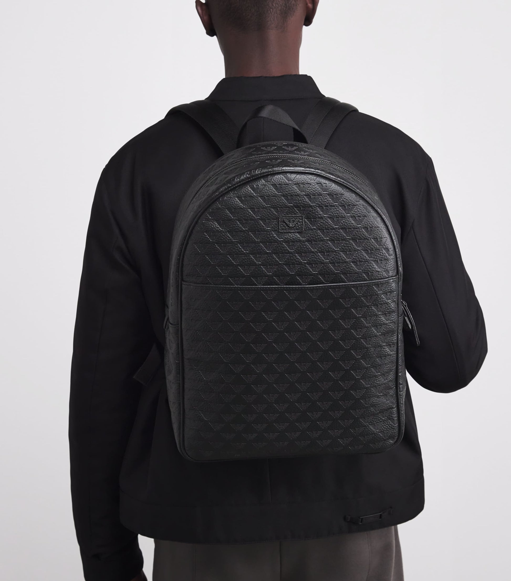Leather Embossed-Logo Backpack