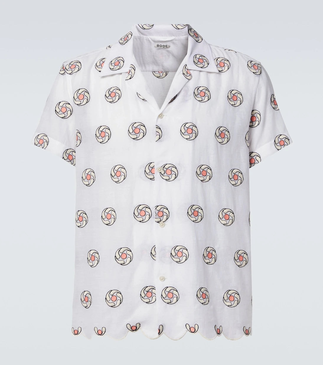 Bode - Floral Aperture scalloped cotton shirt
