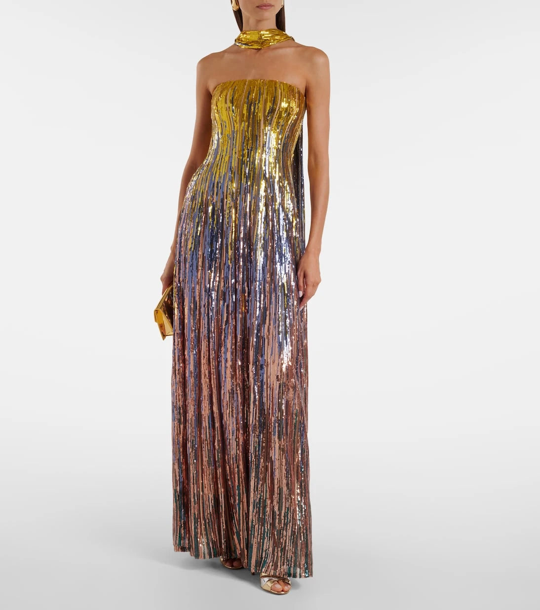 Elie Saab - Sequined scarf-detail strapless gown