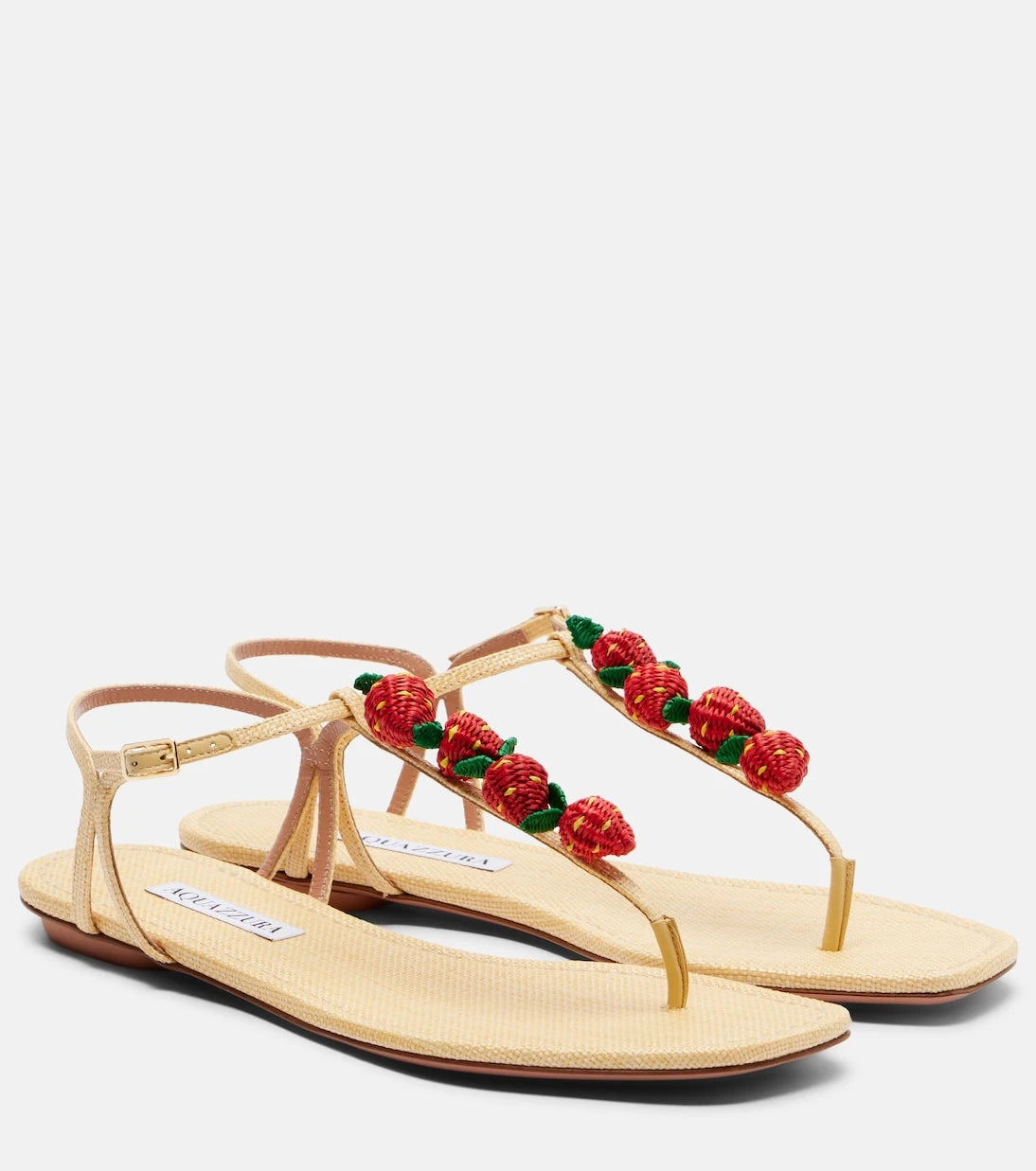 Aquazzura - Fragolina raffia-effect thong sandals
