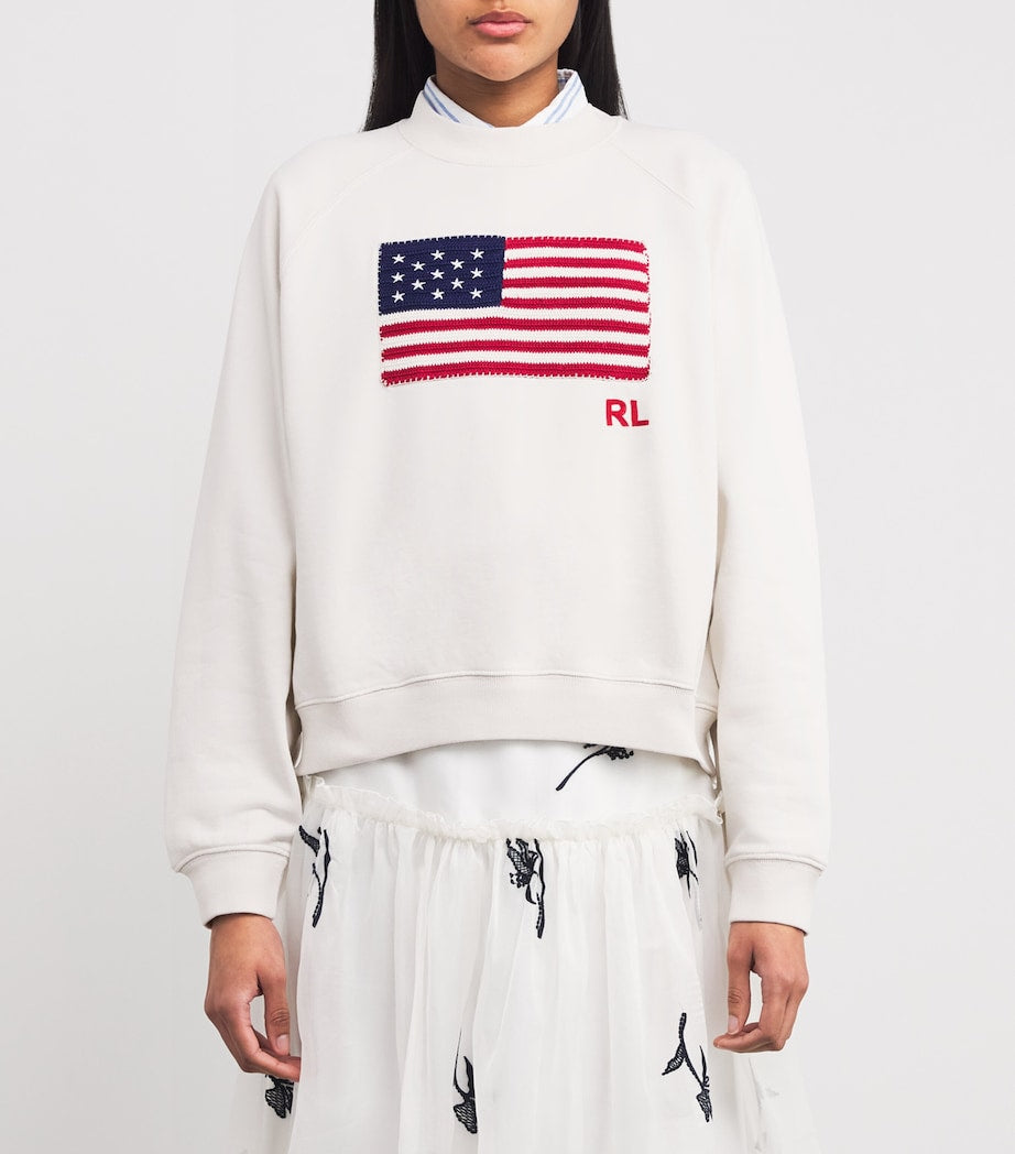 Cotton American Flag Sweatshirt WHITE