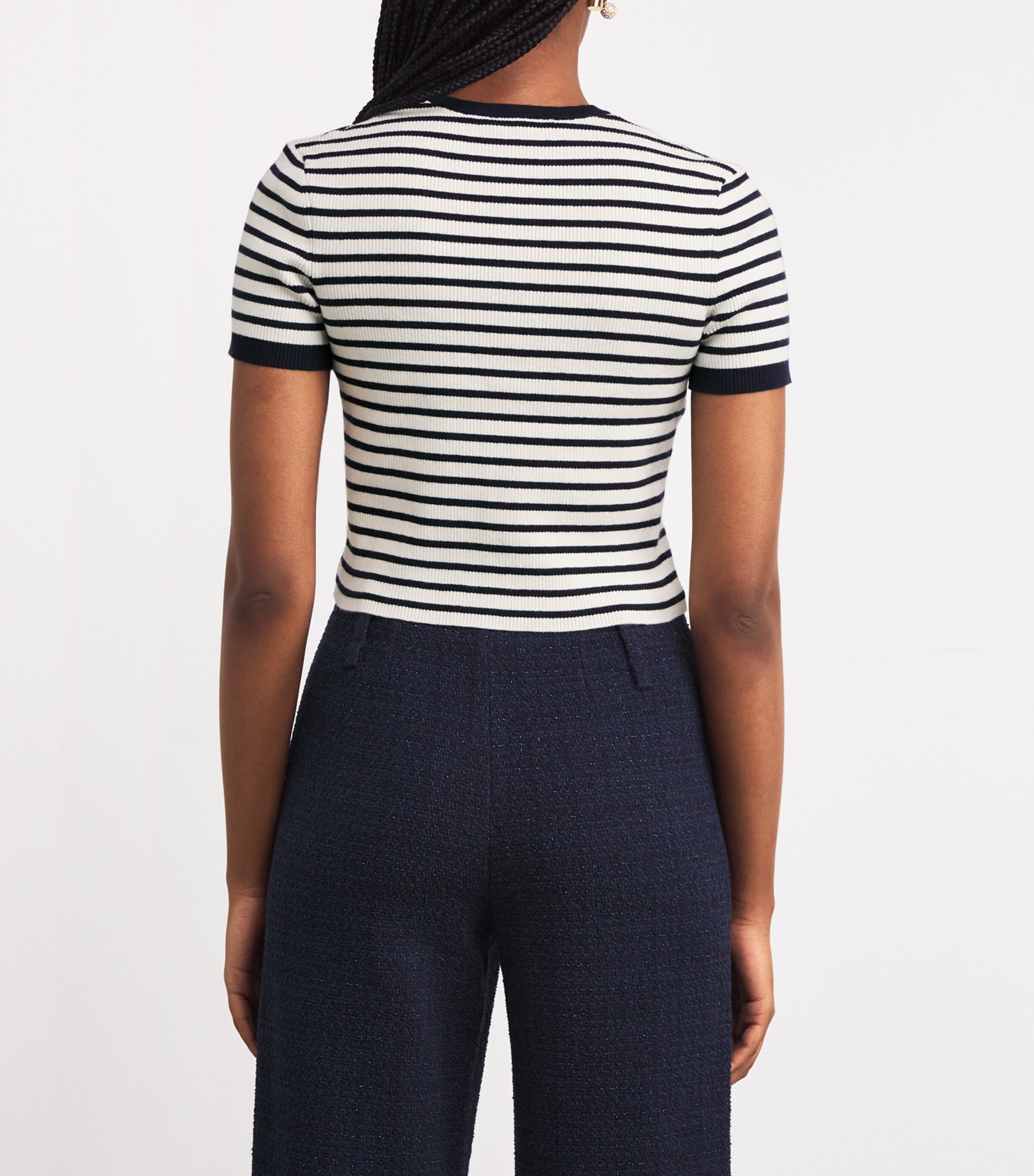 Cotton-Blend Striped Top ECRU/NAVY BLUE