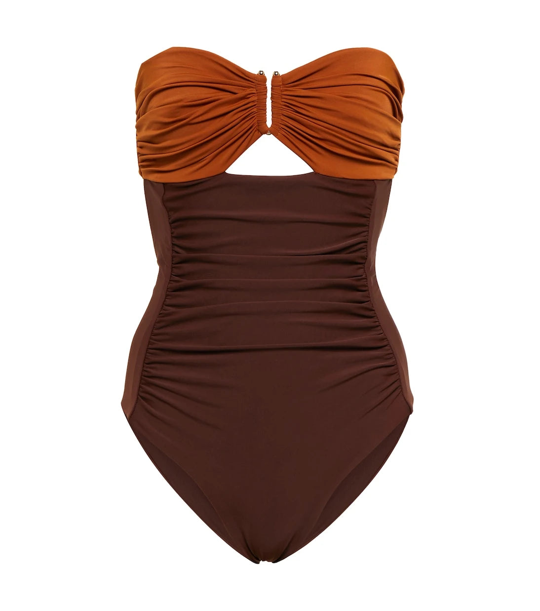 Self-Portrait - Ruched cutout swimsuit