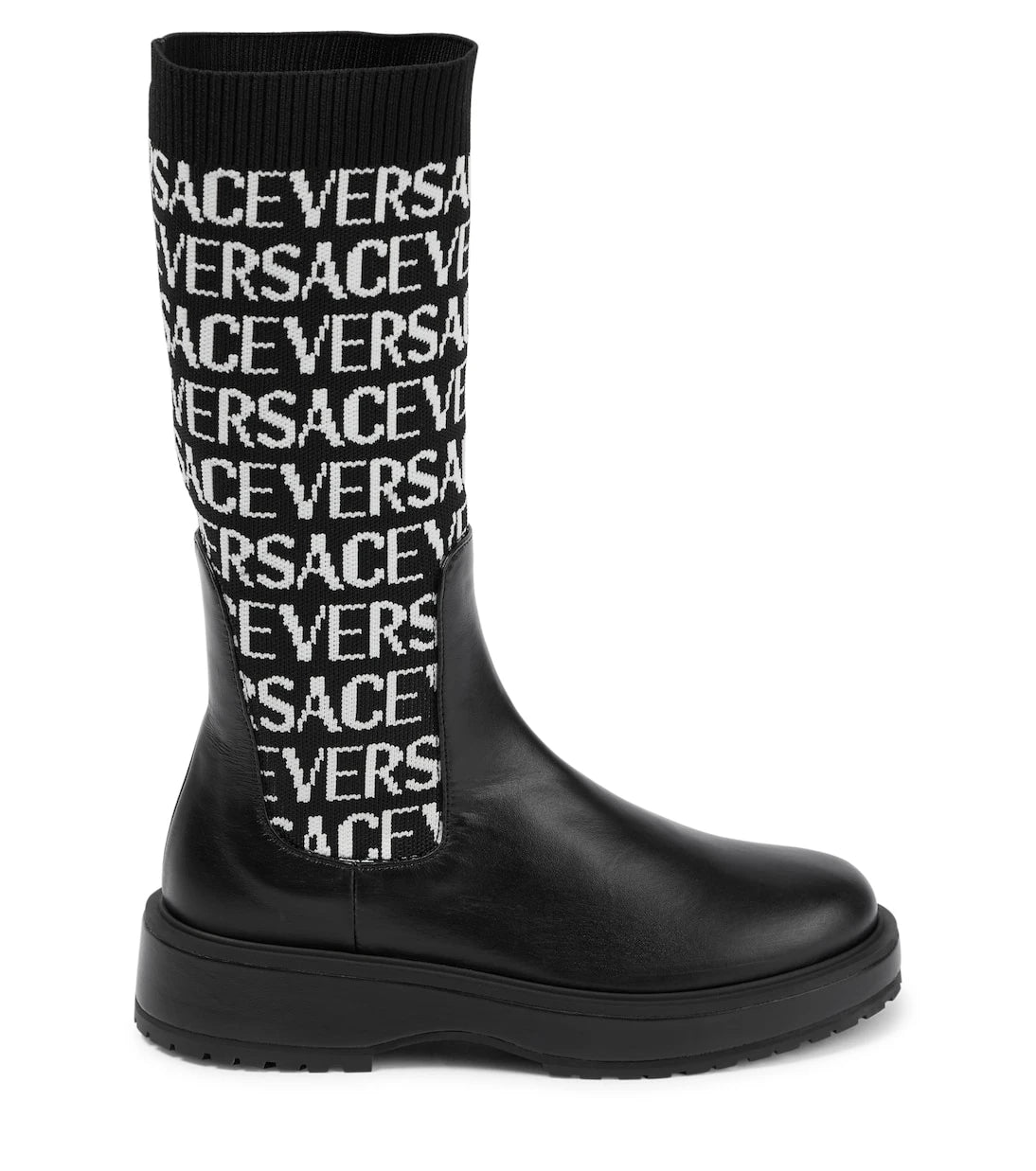 Versace Kids - Jacquard knit-trimmed leather boots