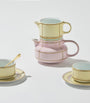 Set of 2 Porcelain Colonna Diva Giallo Teacups and Saucers