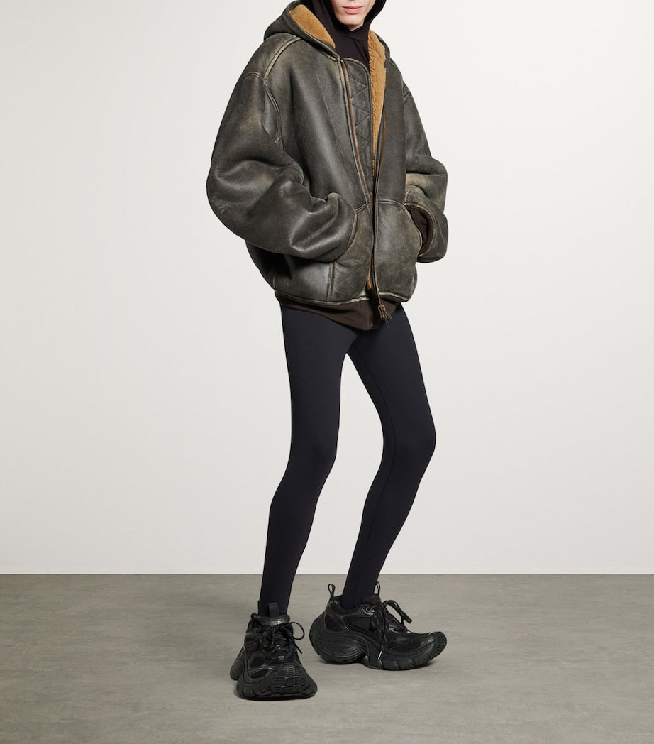 Brown Oversized Hooded Leather Jacket