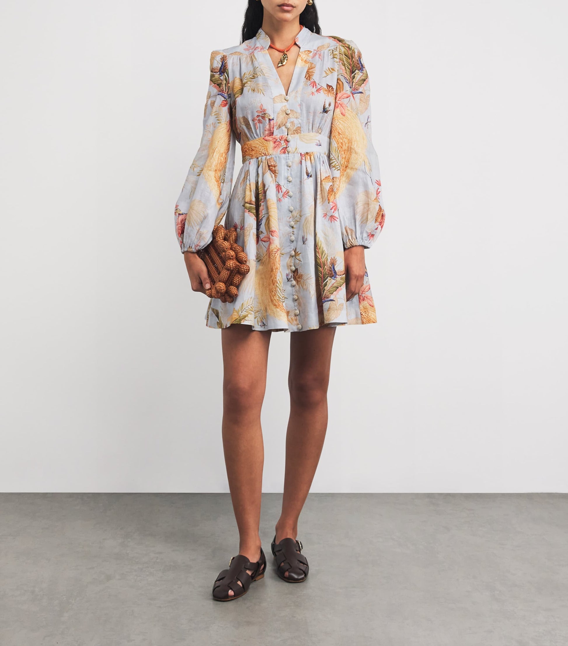 Blue Linen Palm Ascension Mini Dress