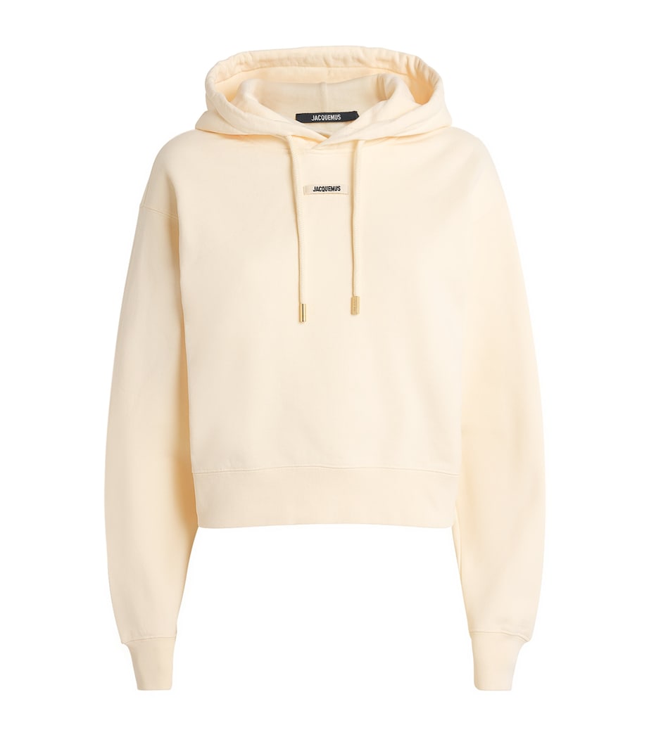 Ivory Cotton Cropped Grosgrain Logo Hoodie