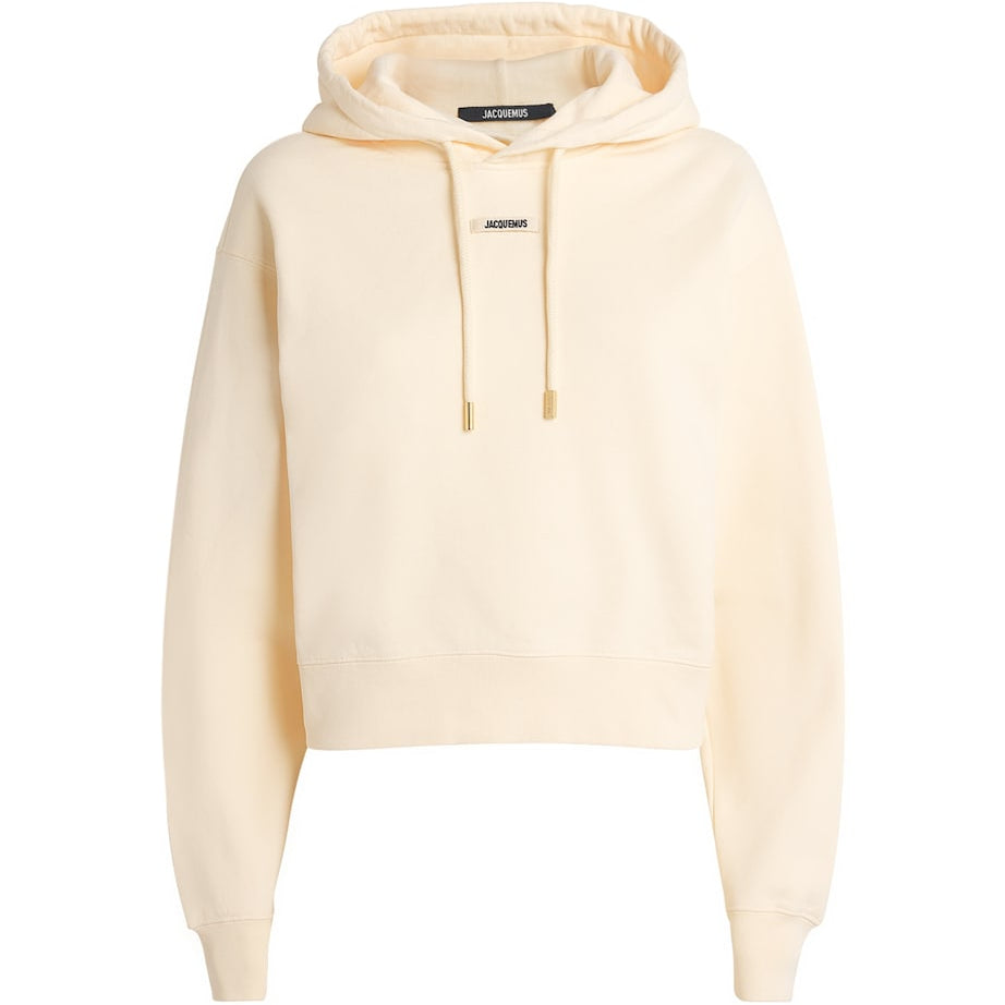 Ivory Cotton Cropped Grosgrain Logo Hoodie