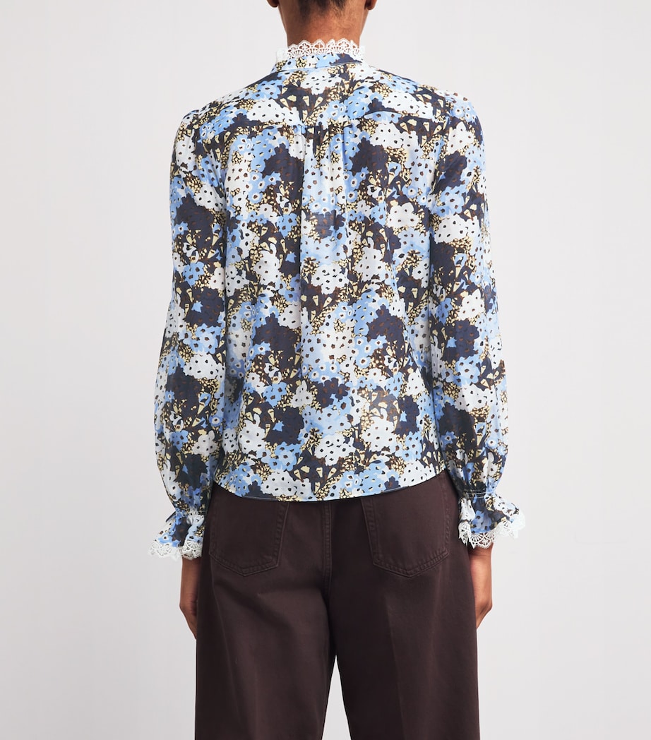 Blue Cotton-Silk Meadow Print Blouse