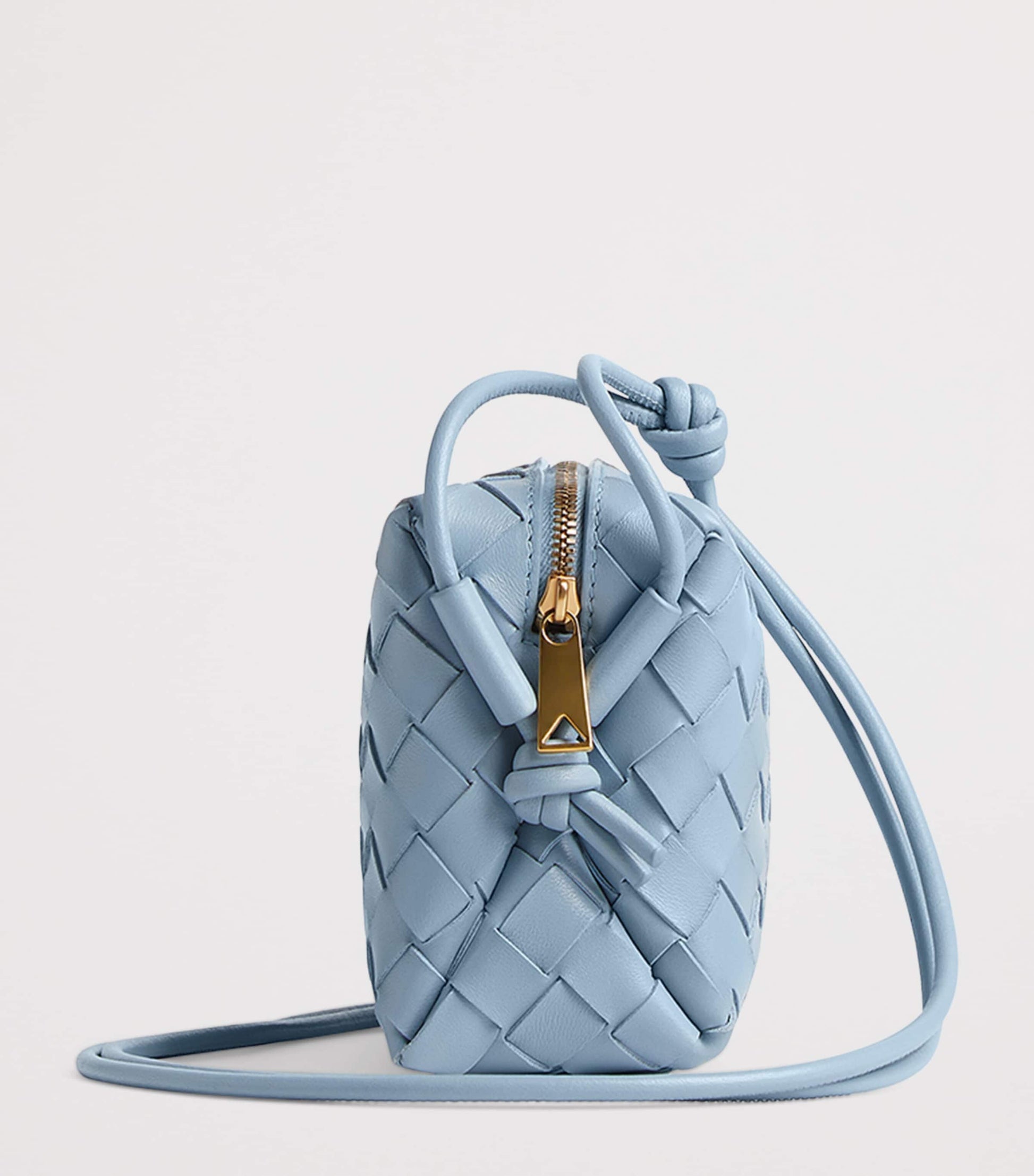 Bottega Veneta Grey Mini Leather Intrecciato Loop Cross-Body Bag