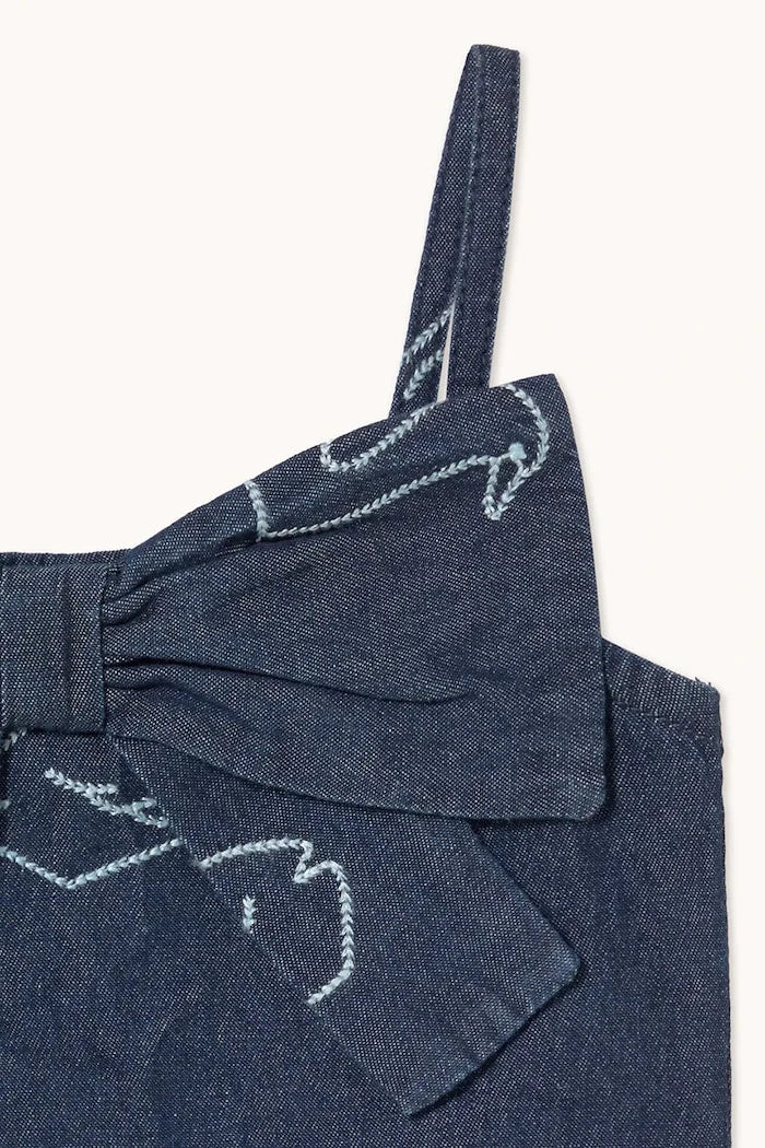 Детска дънкова блуза Tinycottons BIG SWANS DENIM BOW TOP