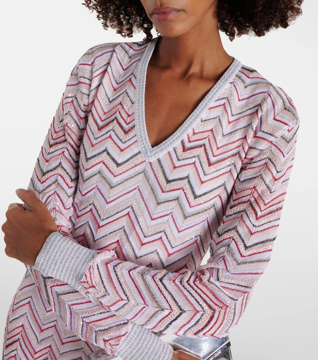 Missoni - فستان طويل بنمط متعرج من نسيج معدني