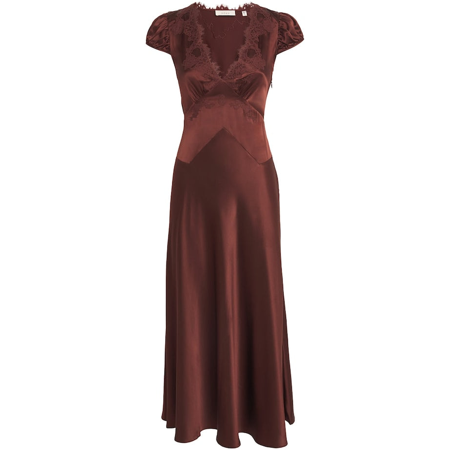 DÔEN Brown Silk-Lace Coraline Midi Dress