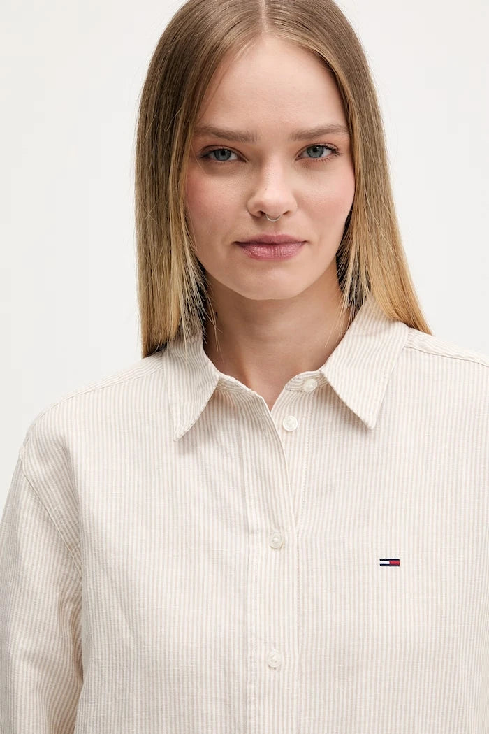 Tommy Jeans kadın keten gömlek