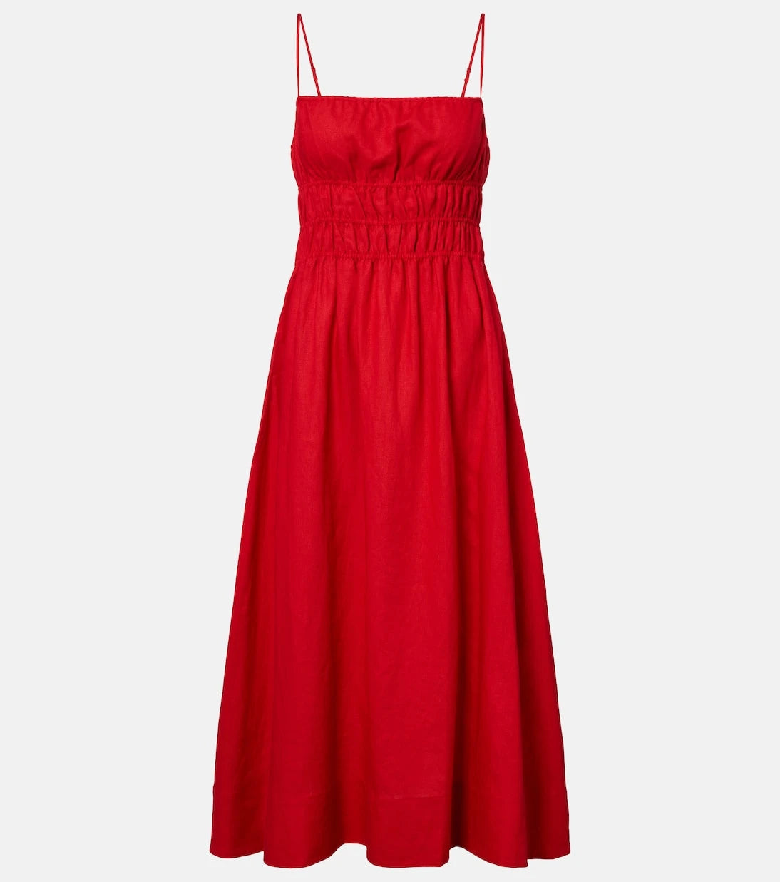 Staud - Ayla shirred linen midi dress