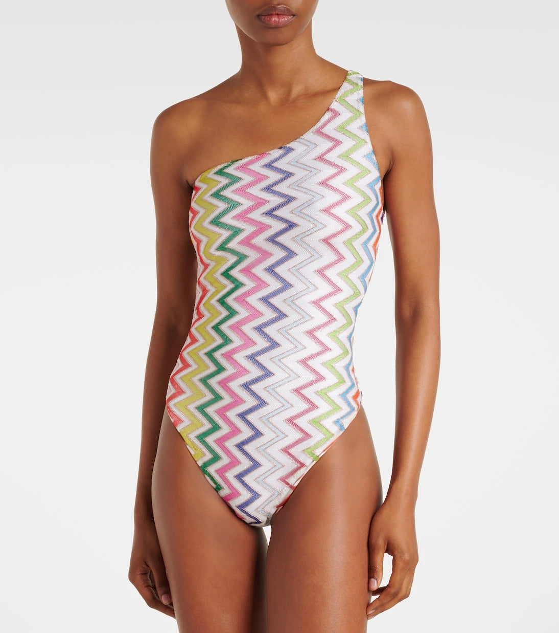 Missoni - Zigzag one-shoulder lamé swimsuit