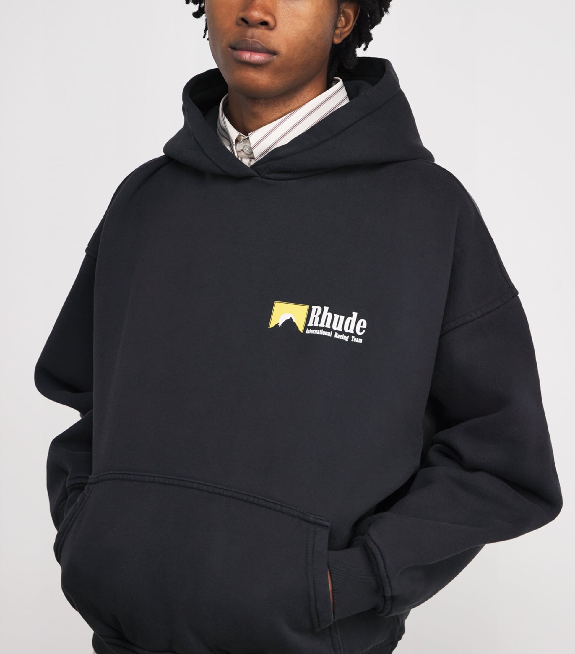 Black Cotton Rhude International Racing Hoodie