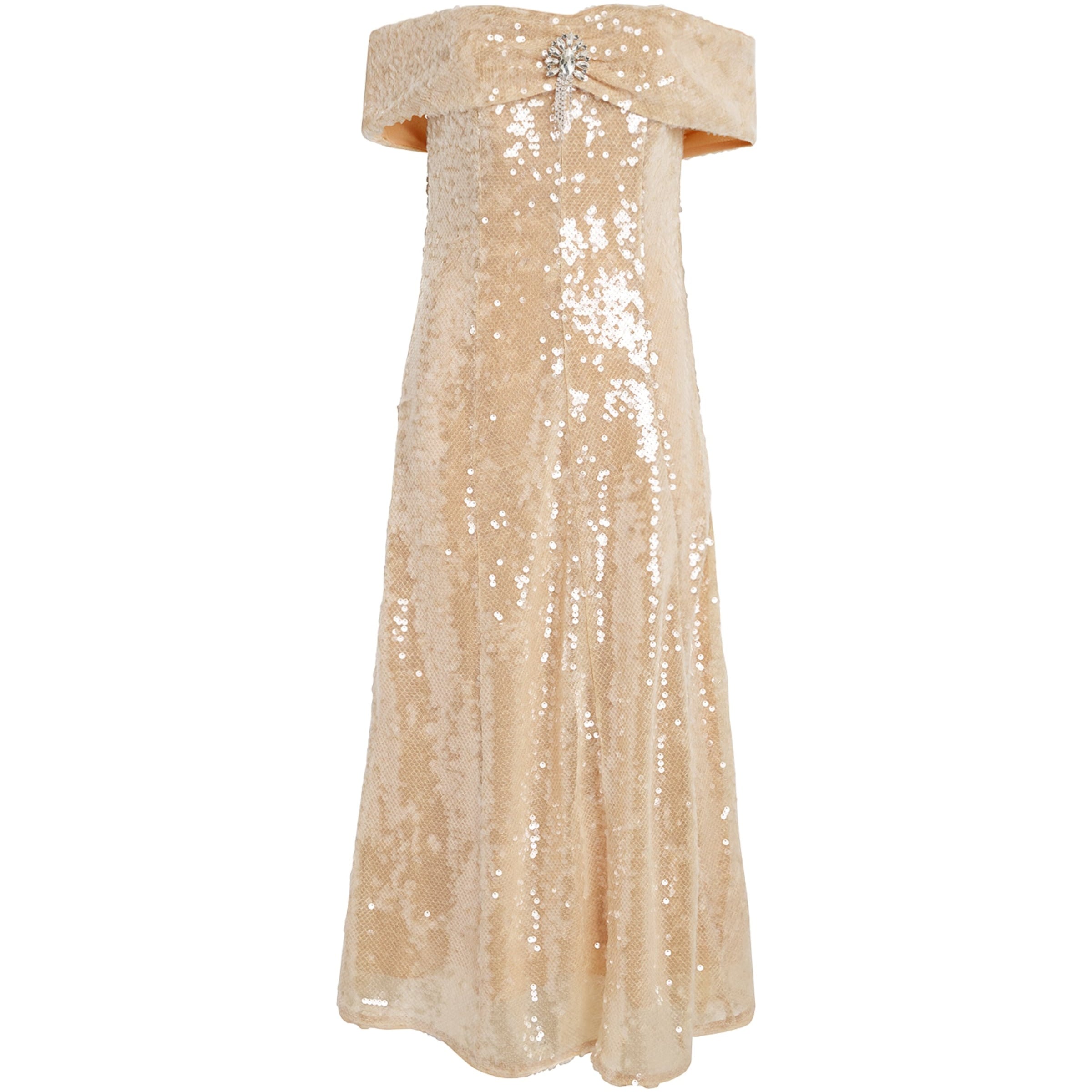 Self-Portrait Gold Embellished Off-The-Shoulder Midi Dress
