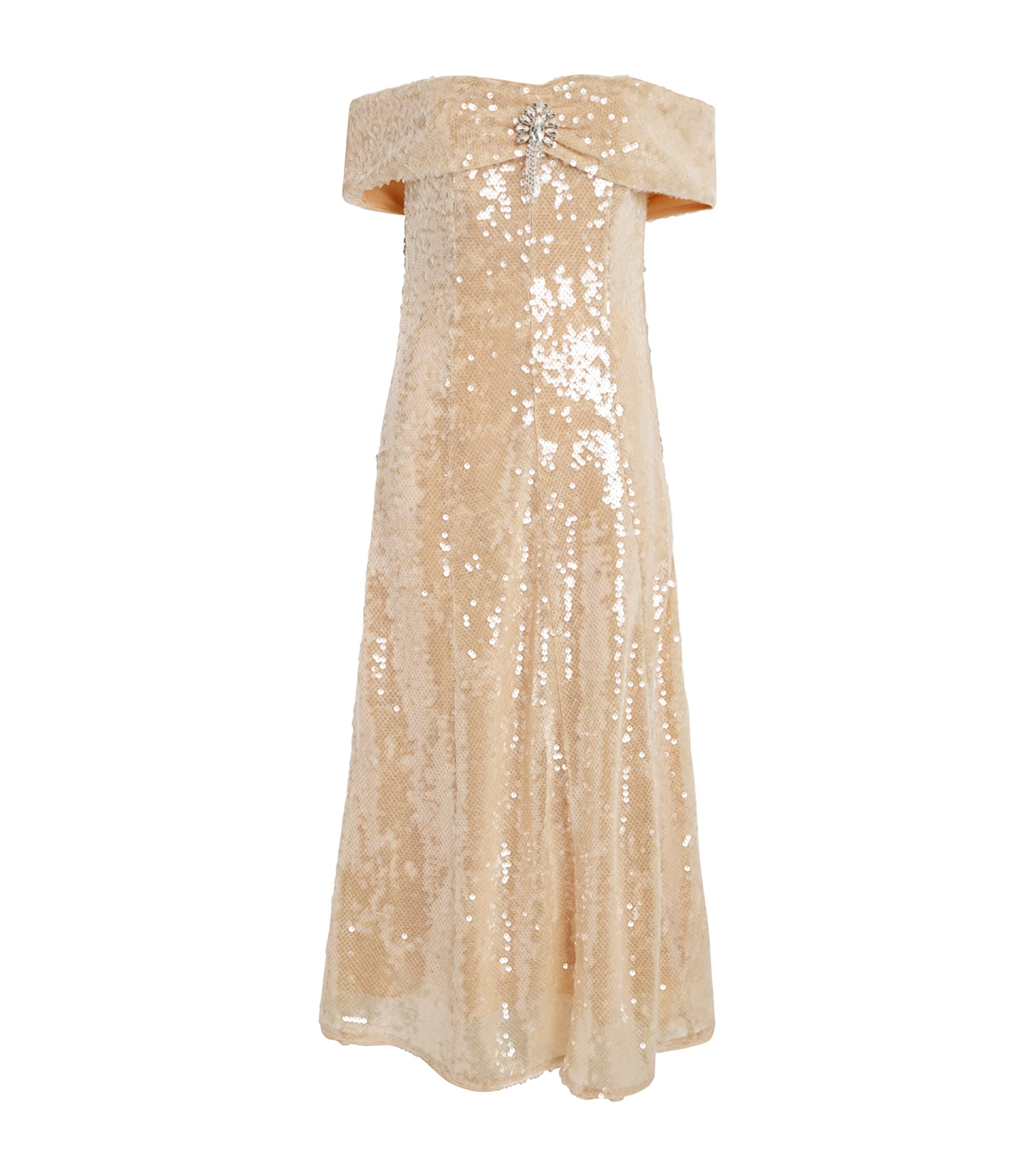 Self-Portrait Gold Embellished Off-The-Shoulder Midi Dress