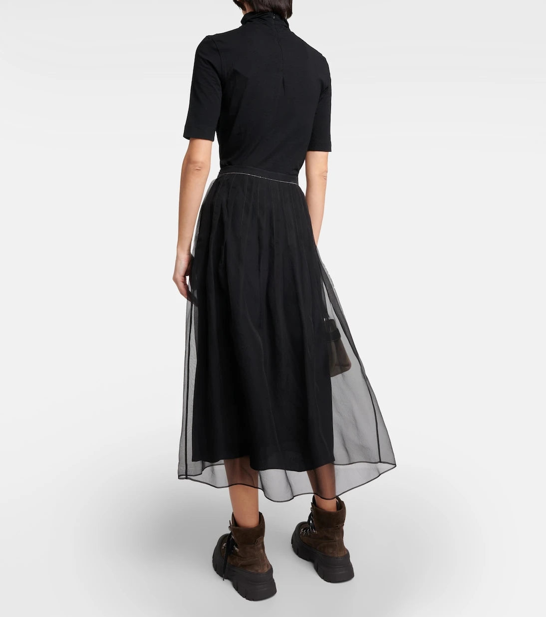 Brunello Cucinelli - Embellished pleated silk midi skirt