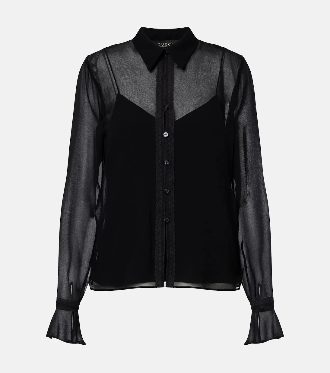 Gucci - Lace-trimmed silk georgette shirt
