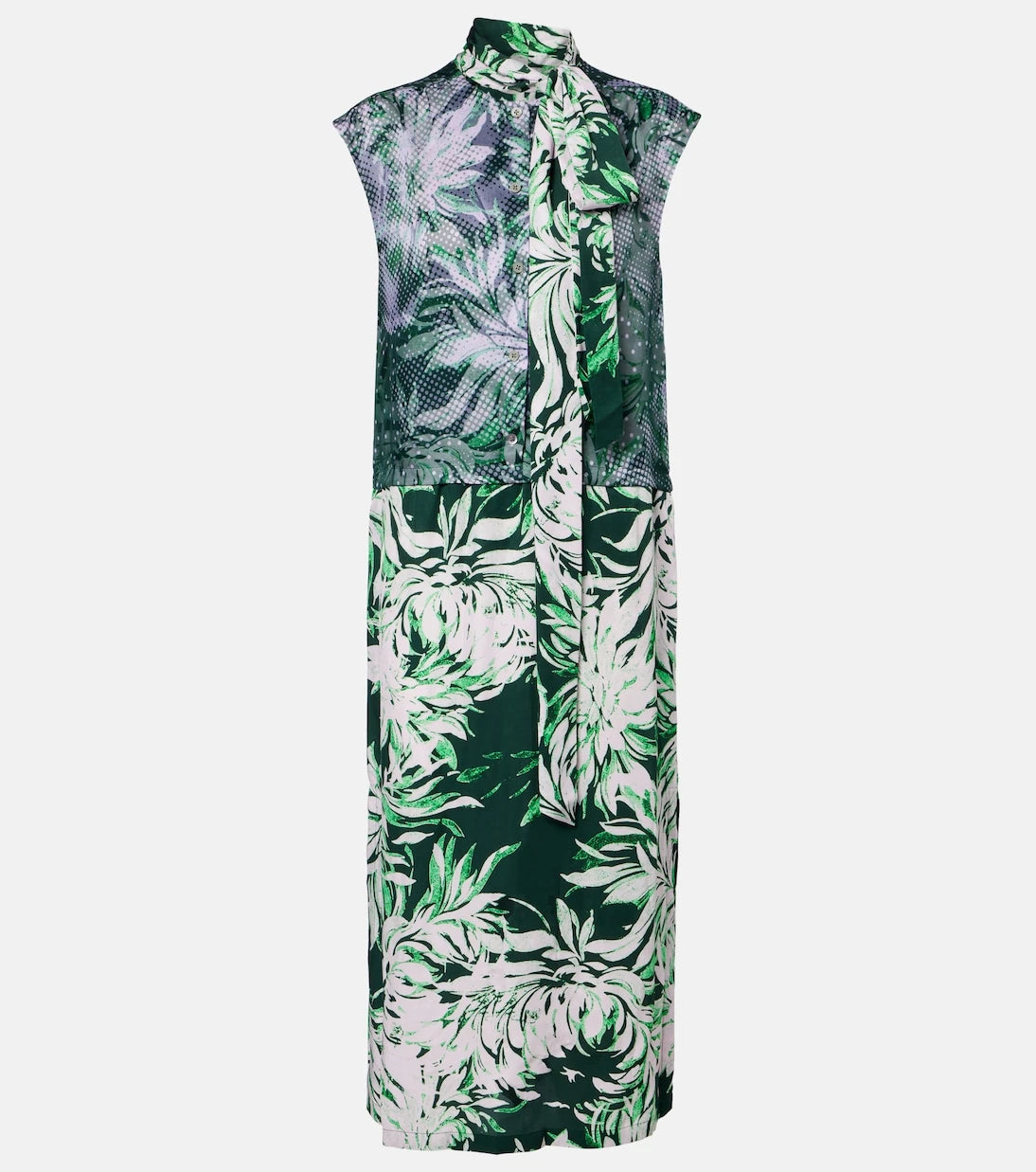 Dries Van Noten - Printed tie-neck midi dress