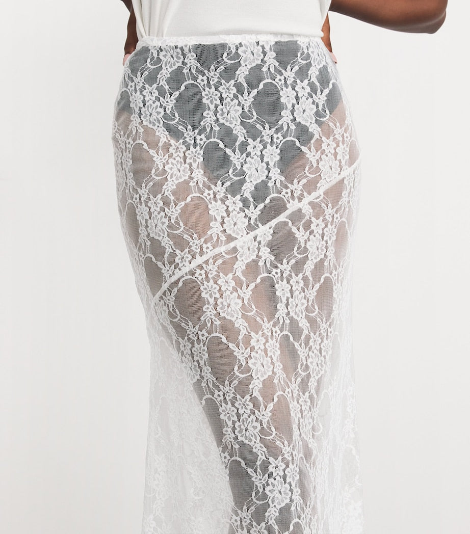 Nadine Mos White Lace Midi Slip Skirt