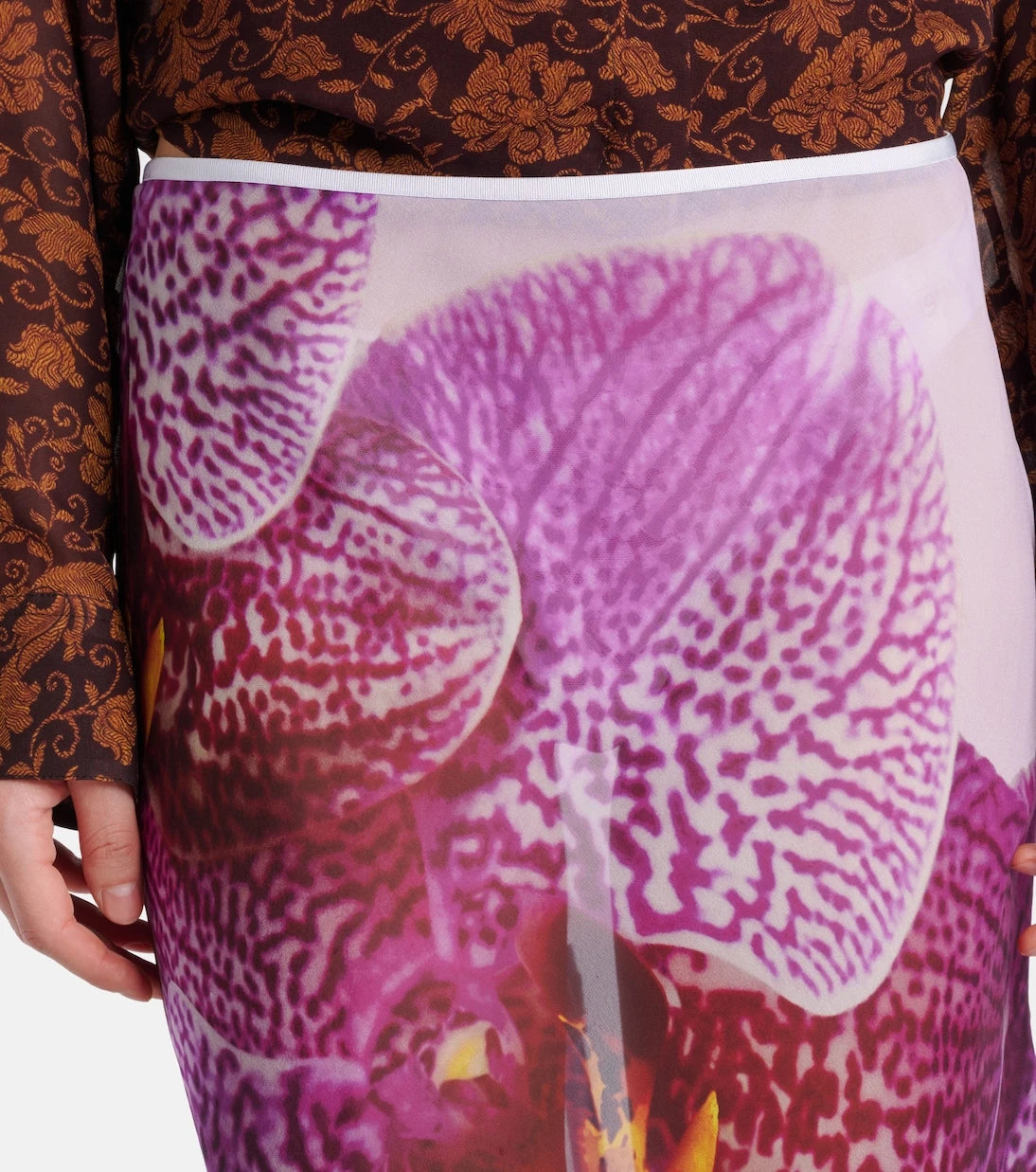 Dries Van Noten - Desenli ipek midi etek