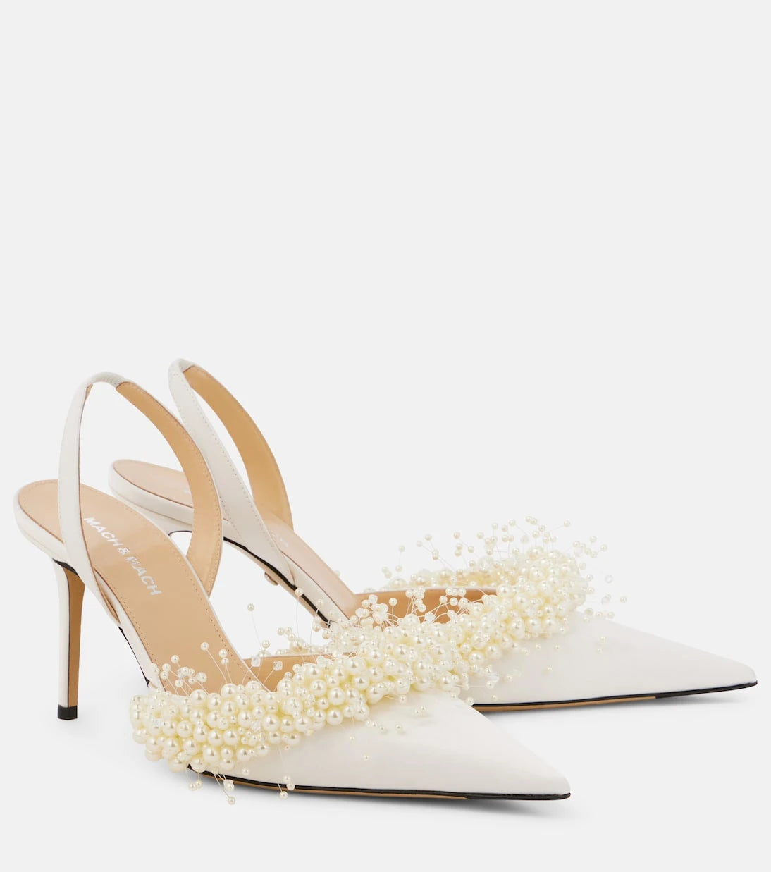 Mach & Mach - Floating Pearl 85 satin slingback pumps