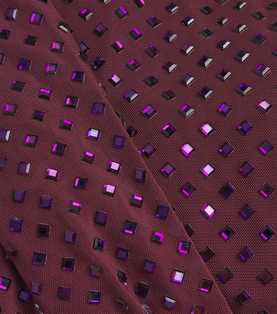 Self-Portrait Burgundy Crystal Long-Sleeve Maxi Dress