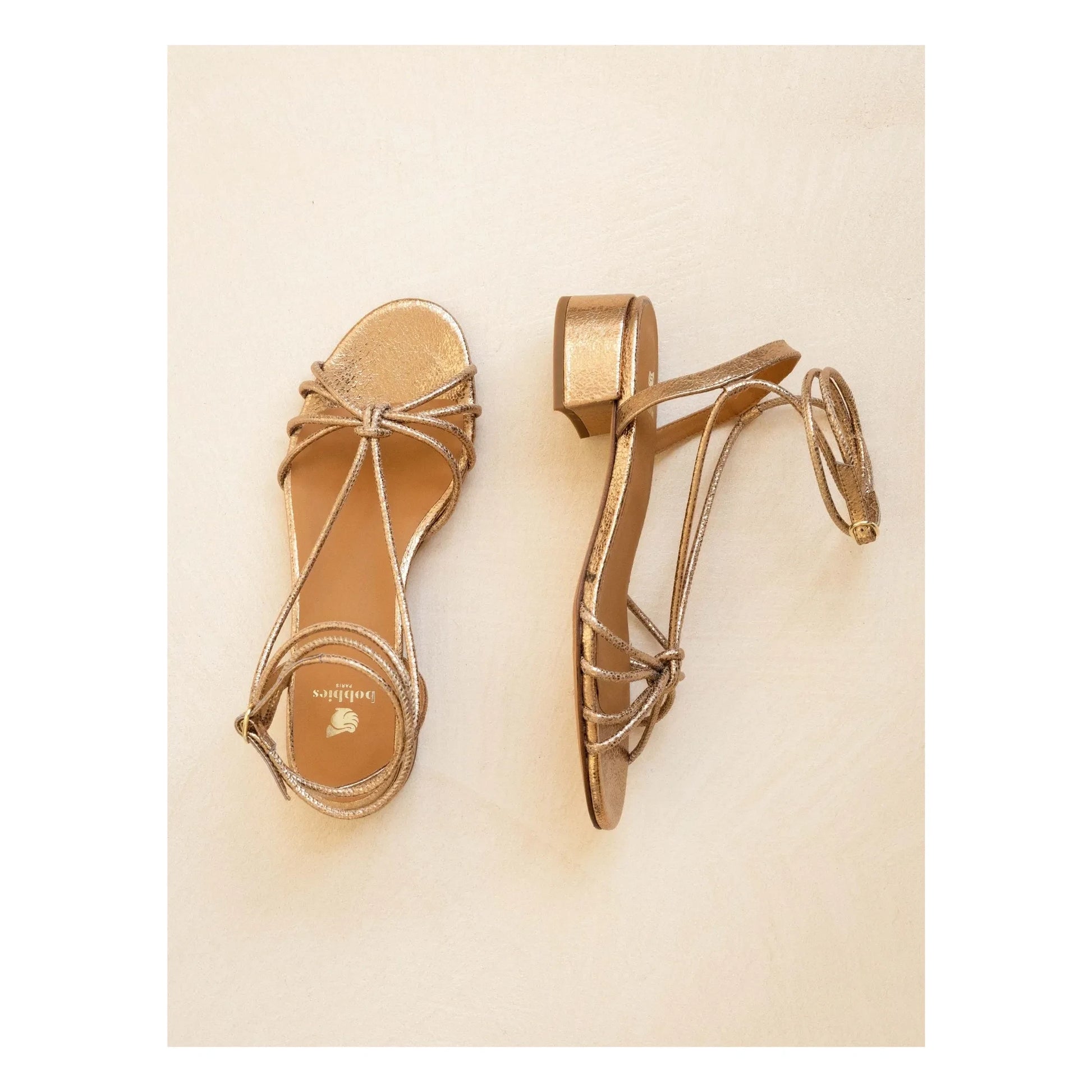 Bobbies - Tara Lamé Leather Sandals | Gold
