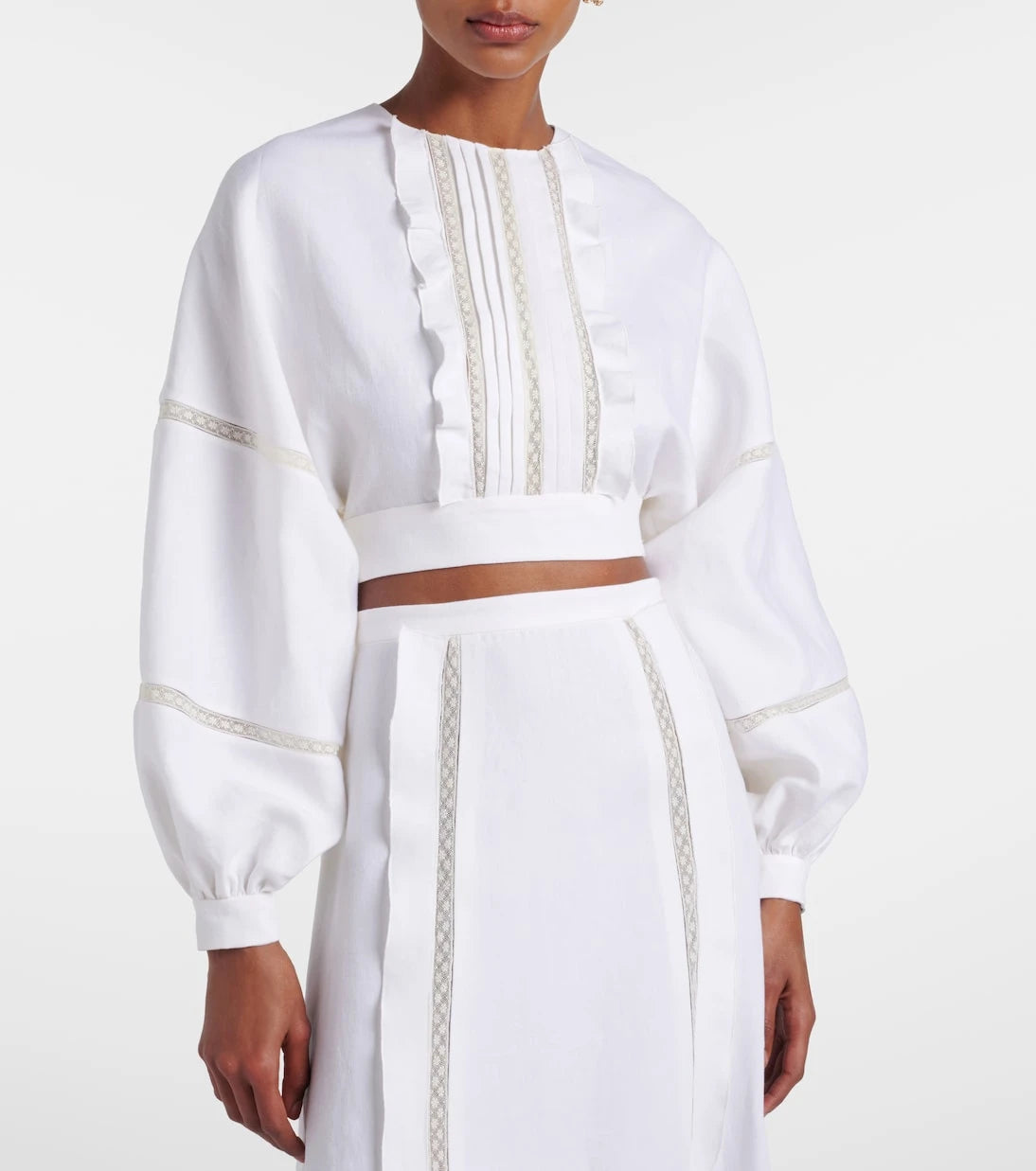 Valentino - Lace-trimmed open-back linen blouse