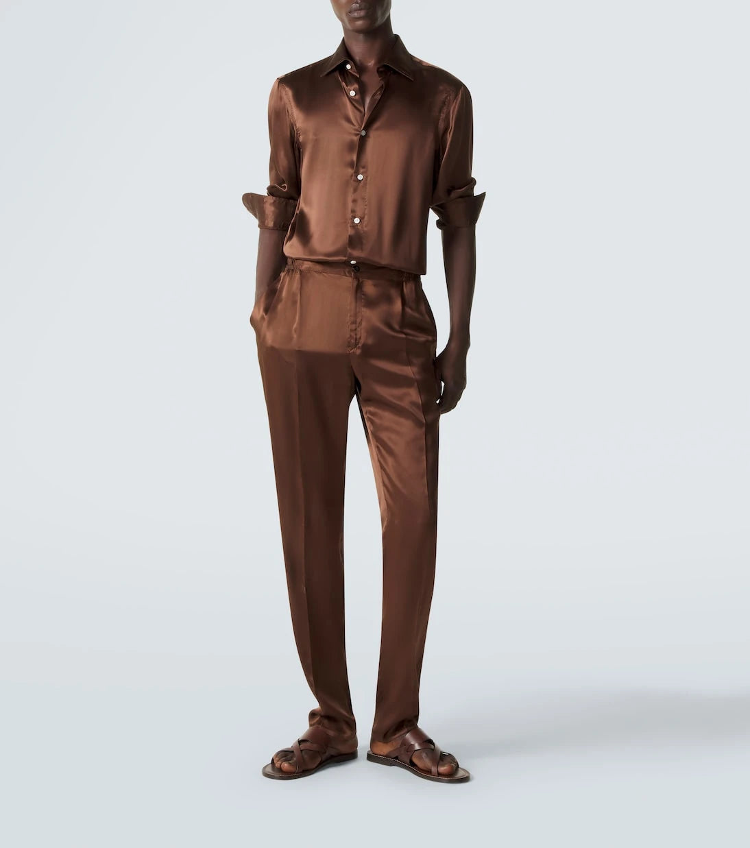 Rubinacci - Reversible silk straight pants