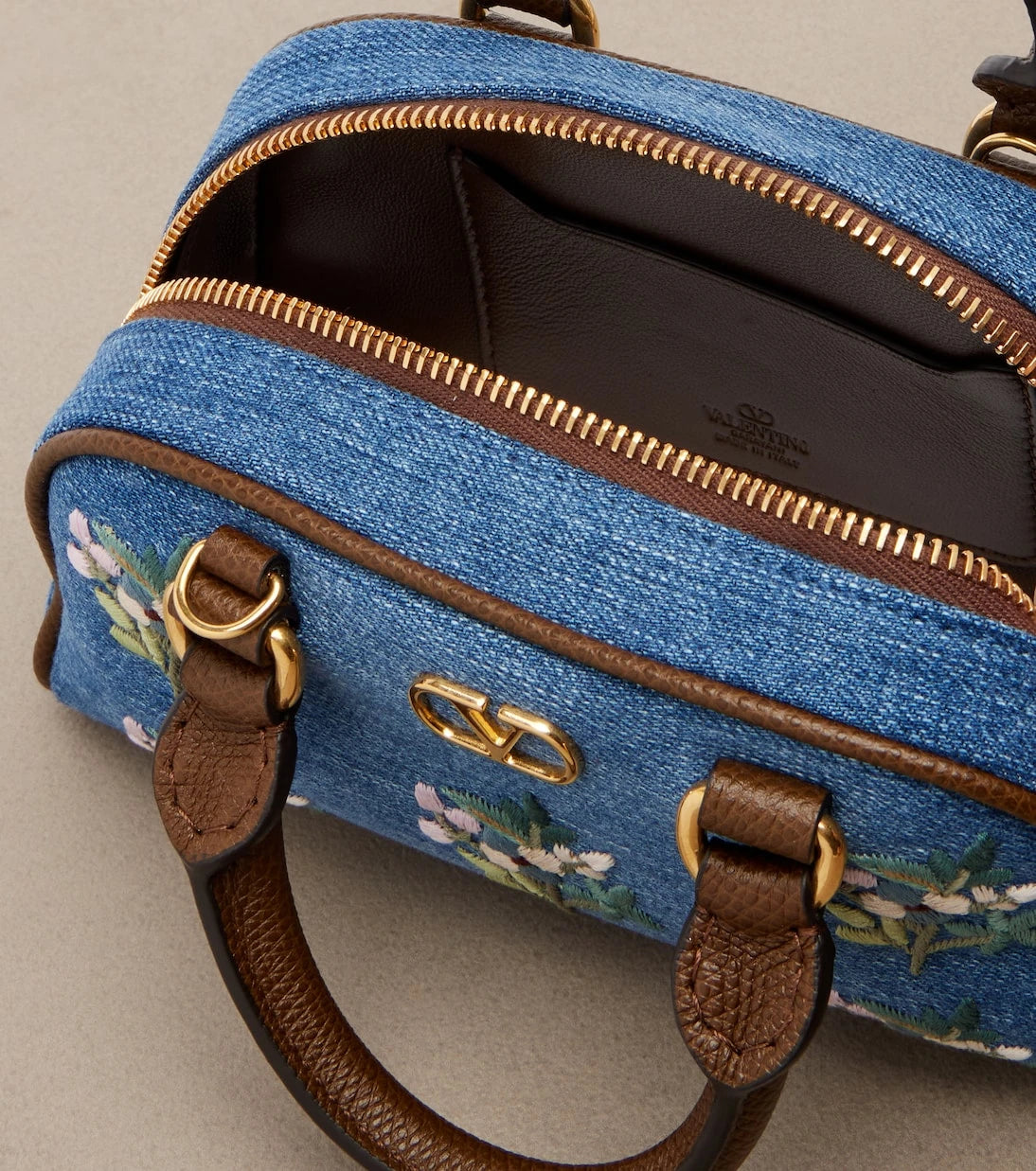 Valentino Garavani - VLogo Mini floral denim top-handle bag