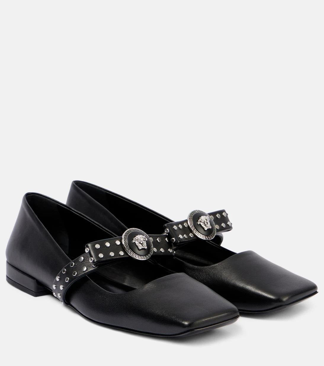 Versace - Gianni Ribbon studded leather ballet flats