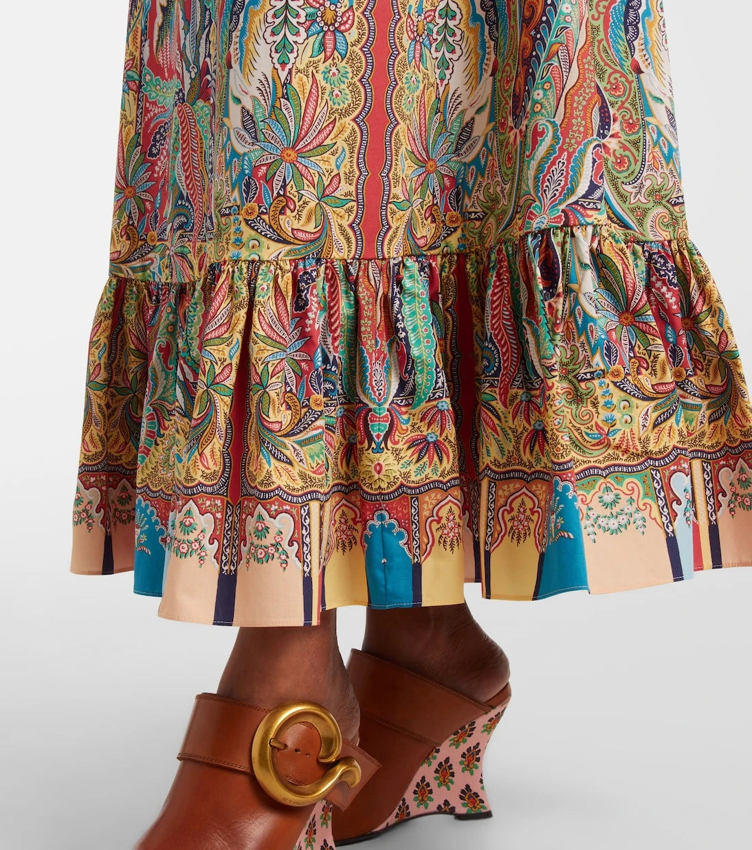 Etro - فستان ماكسي قطني مطبوع بحزام