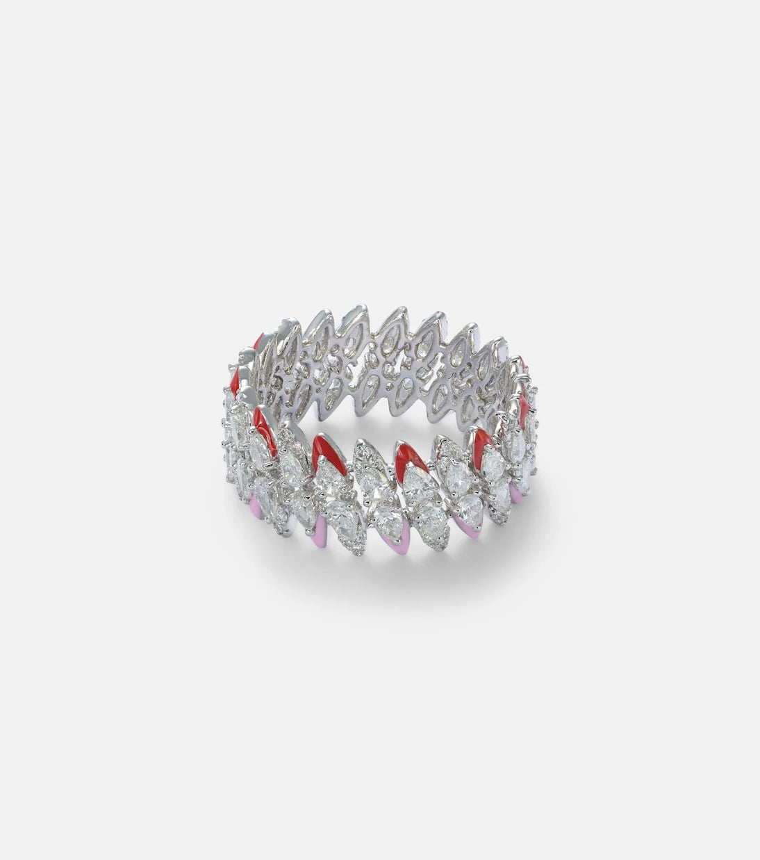 Kamyen - 18kt white gold and enamel ring with diamonds