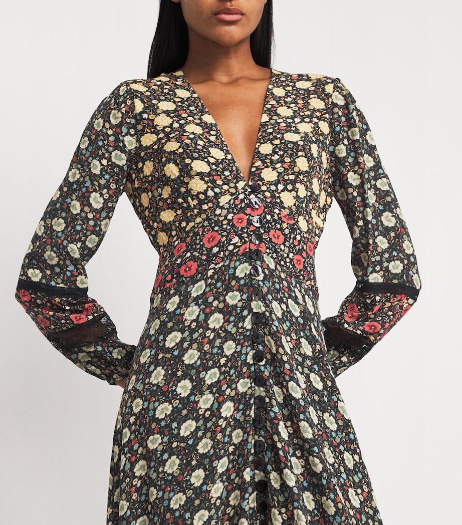 Rixo Green Floral Raven Midi Dress