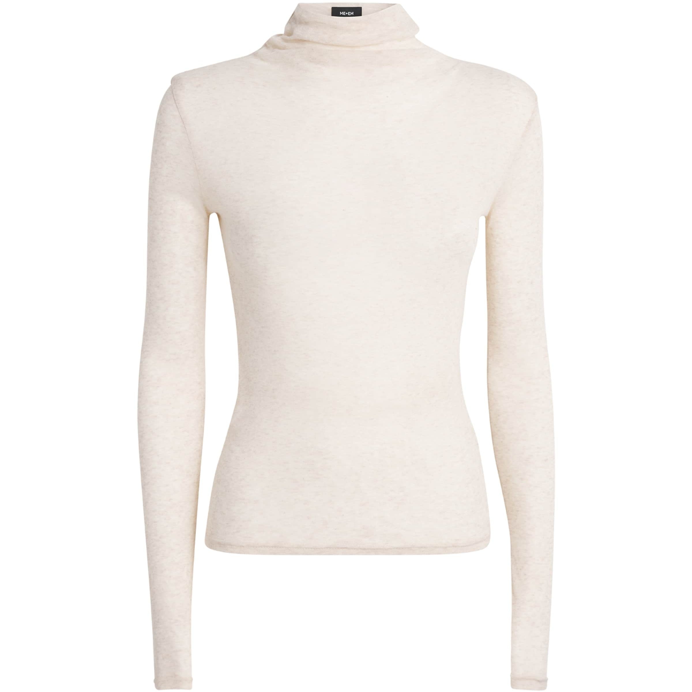 Beige Cotton Sheer High-Neck Top