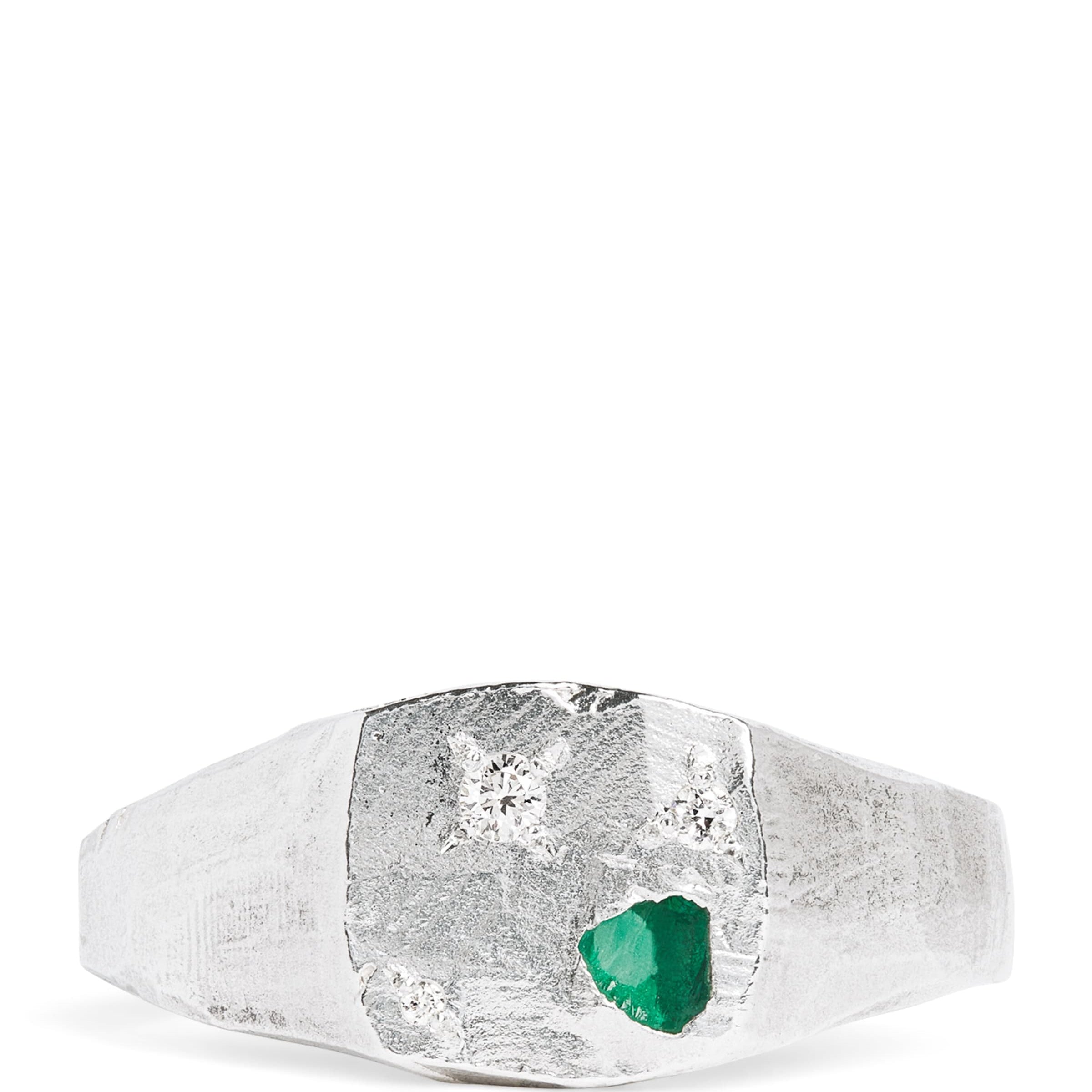 Sterling Silver and Emerald Scatter Signet Ring